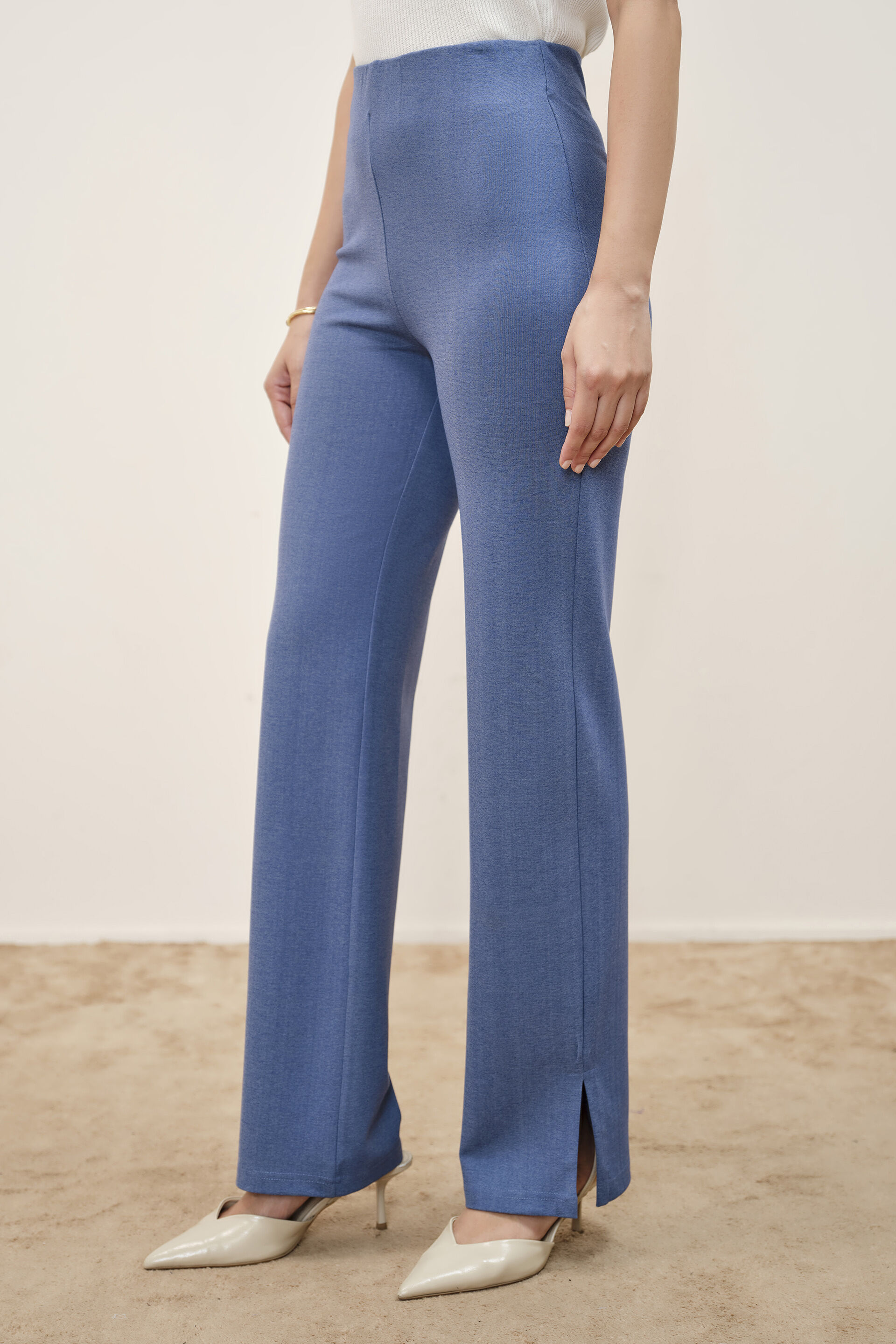 Blue High-Waist Bootcut Trousers, Blue, image 2